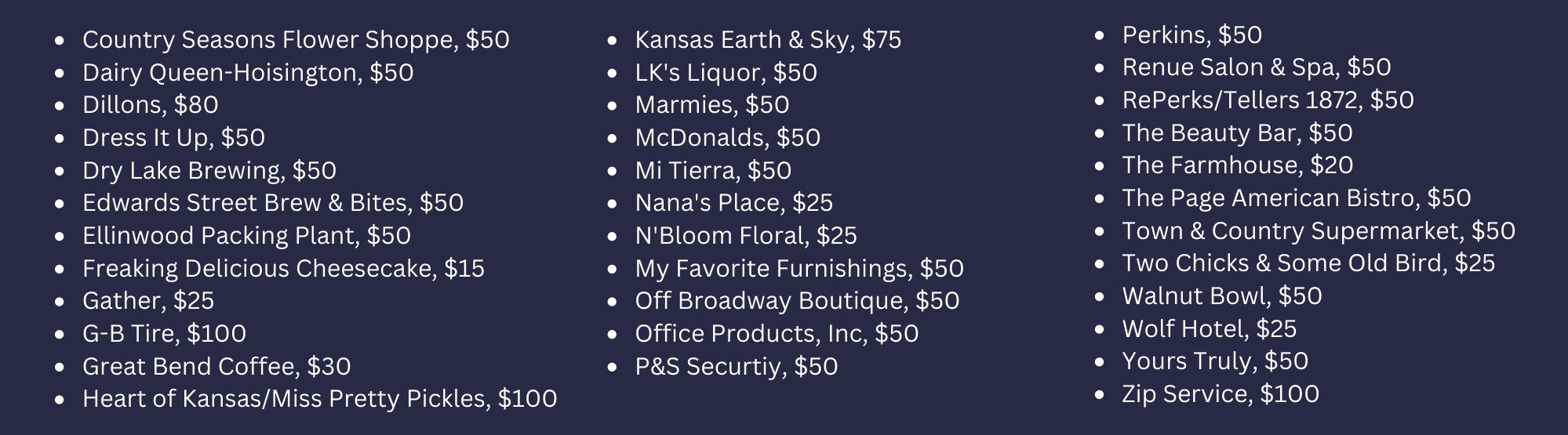 Gift Card List